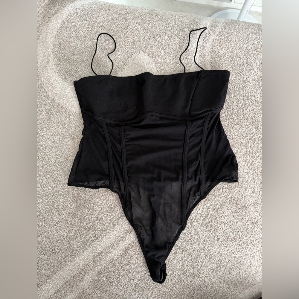 Old from under Black Sheer-Panel Bodysuit